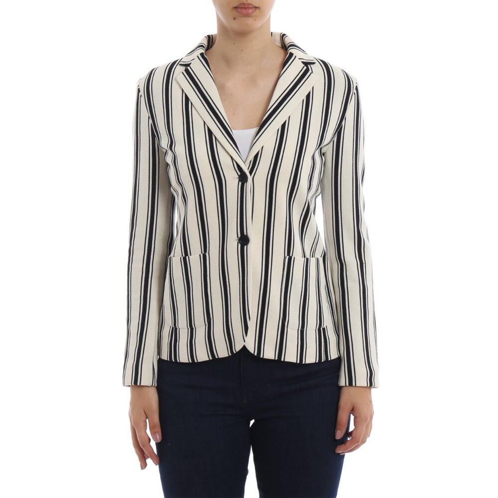 Weekend Max‎ Mara Perak Striped Cotton-Blend Blazer Black White Women XS